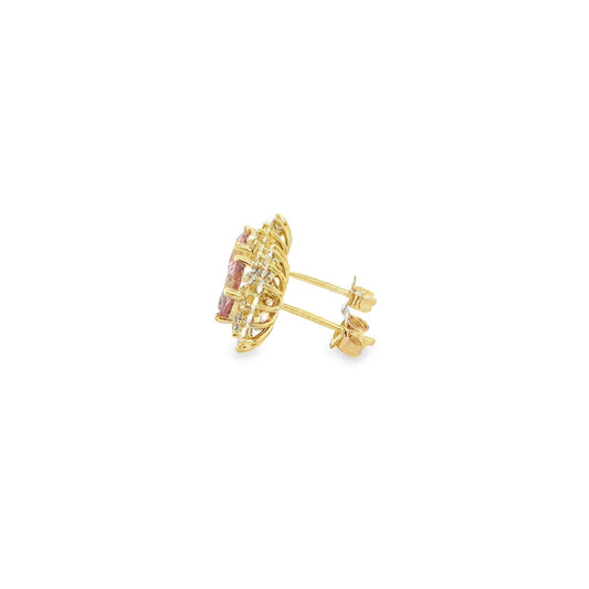 Aretes turmalina rosa con doble halo de diamantes
