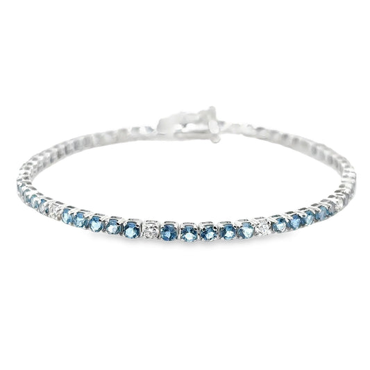 Pulsera tennis bracelet de aguamarinas con diamantes