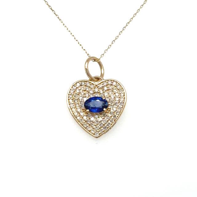 Dije corazón zafiro oval y pave de diamantes