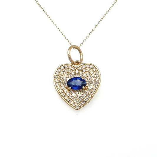 Dije corazón zafiro oval y pave de diamantes
