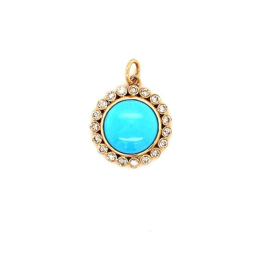 Dije de turquesa redonda con diamantes biselados