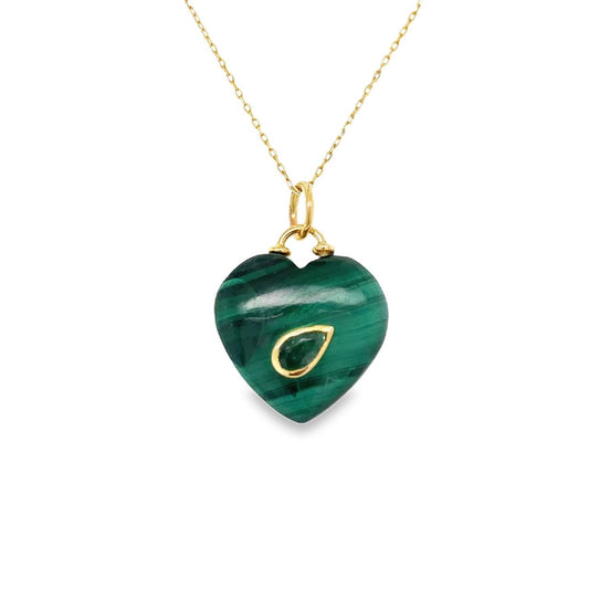 Dije de malaquita en corazón con gota