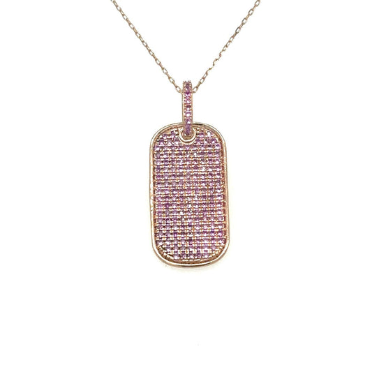 Dije rose Gold placa con pave de zafiros rosas