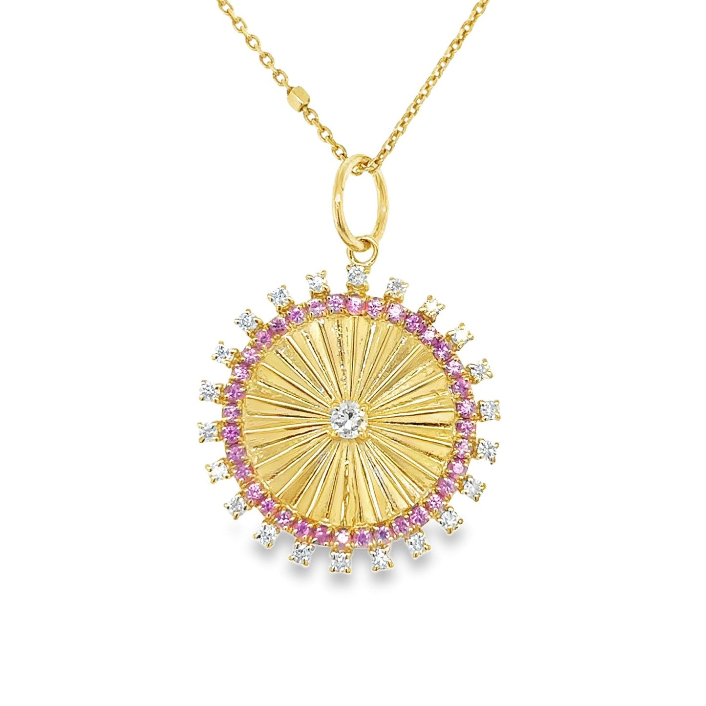Dije rueda de zafiros rosas y diamantes