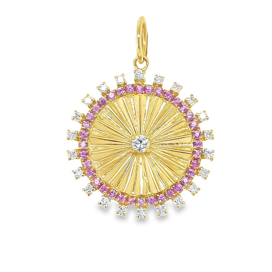 Dije rueda de zafiros rosas y diamantes