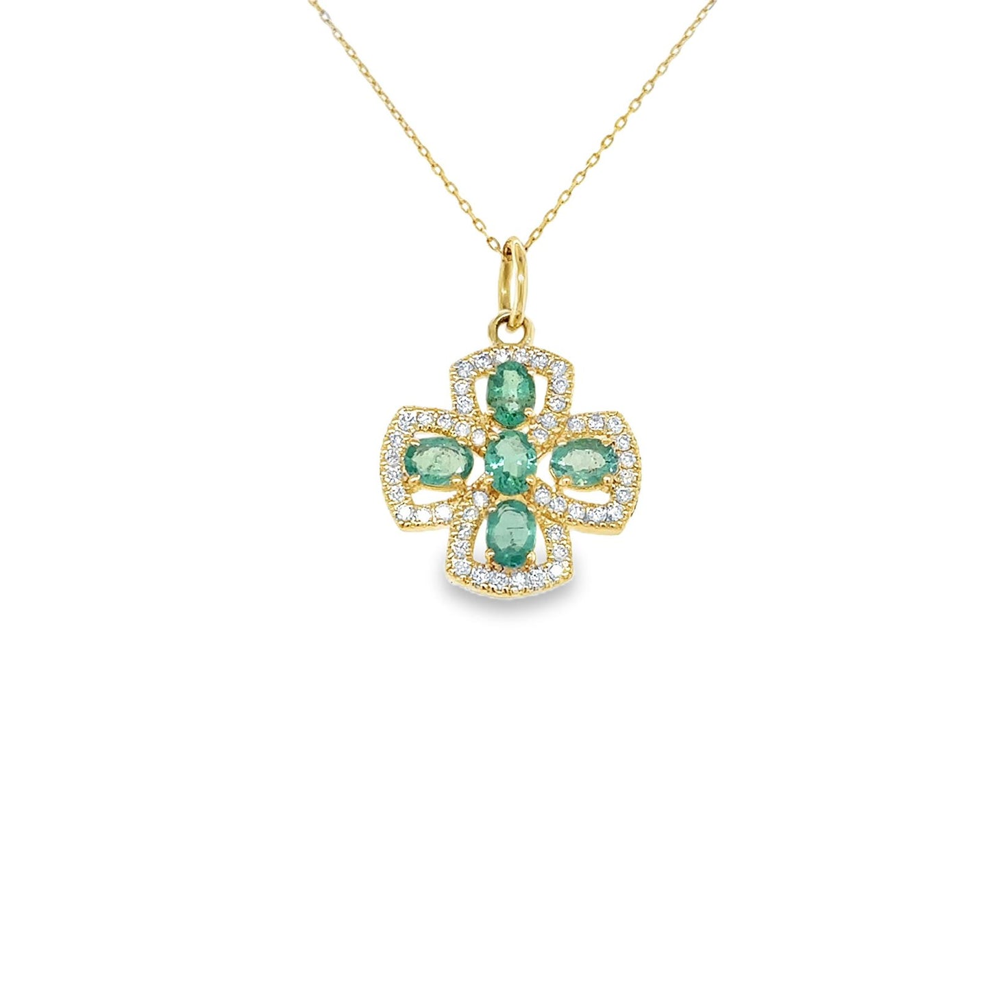 Dije cruz de Esmeraldas ovales con diamantes