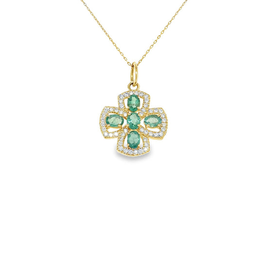 Dije cruz de Esmeraldas ovales con diamantes