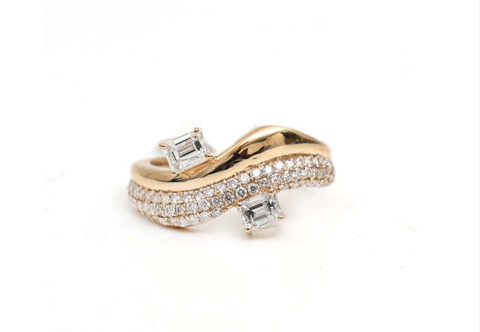 Double diamond pinky ring emerald cut