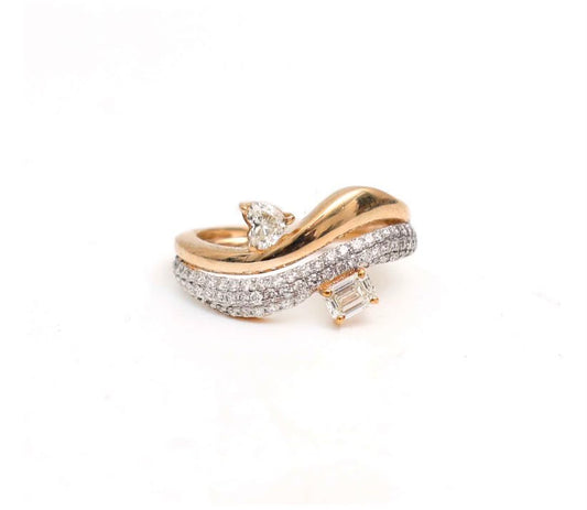 Double diamond pinky ring Corte Esmeralda y Corte corazon