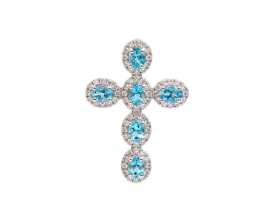 Cruz de aguamarinas y diamantes