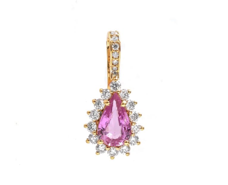 Charm clip de zafiro rosa gota con diamantes