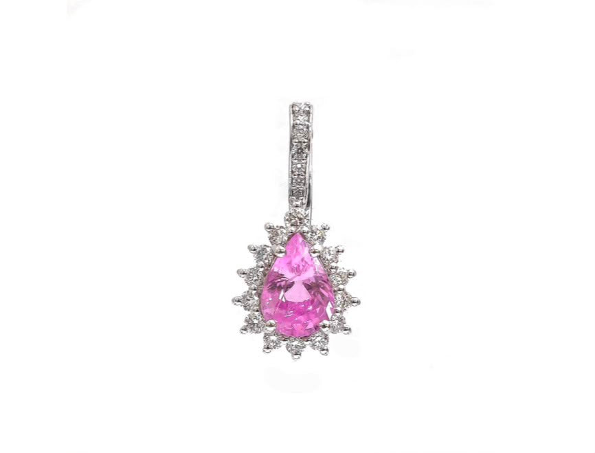 Charm clip de zafiro rosa en gota