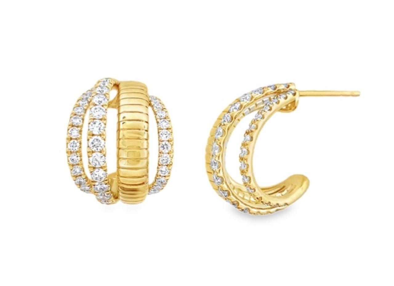 Aretes 4 tiras diamantes y líneas