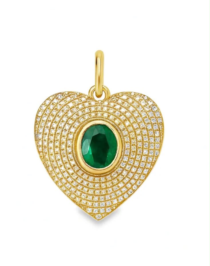Charm corazón grande pavé con esmeralda