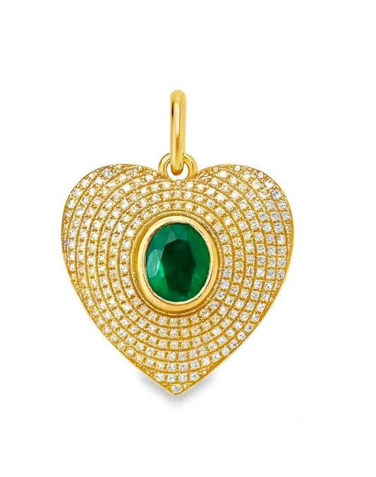 Charm corazón grande pavé con zafiro verde