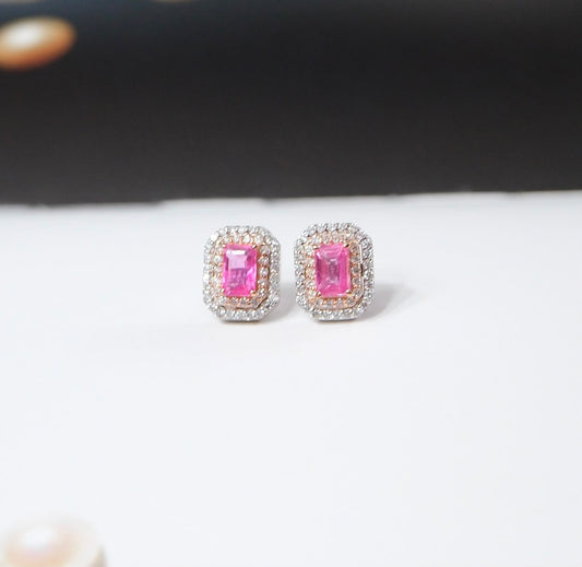 Aretes zafiros rosas y diamantes naturales