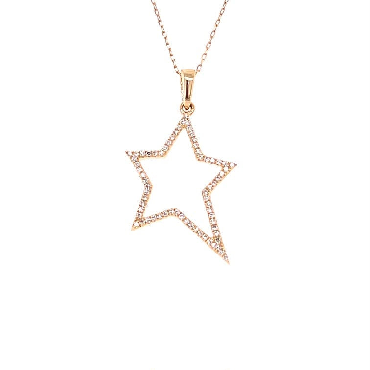 Dije de estrella con diamantes naturales en oro amarillo 14k