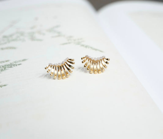 Aretes abanico oro con diamantes