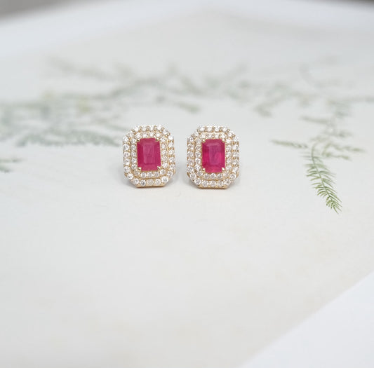 Aretes rubíes doble halo