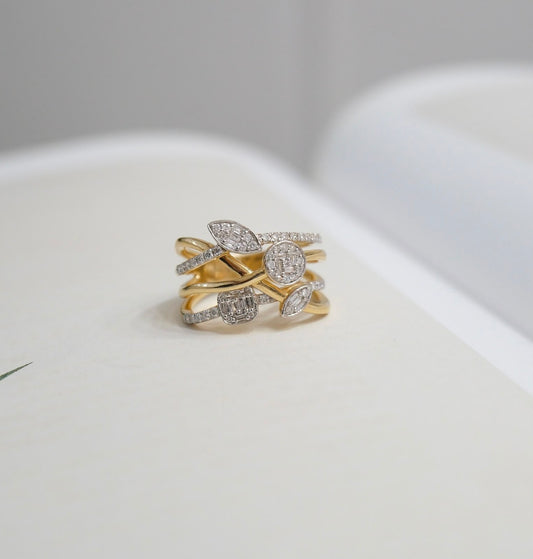 Anillo cruzado 4 formas diamantes