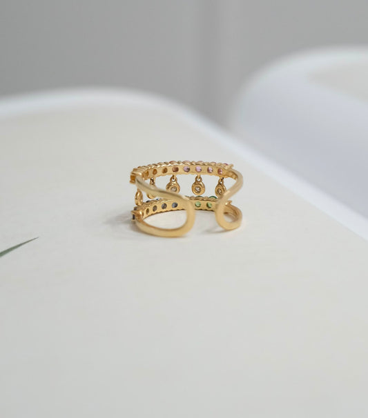 Anillo zafiros de colores y diamantes