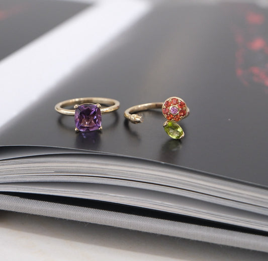 Duo ring amatista y zafiros