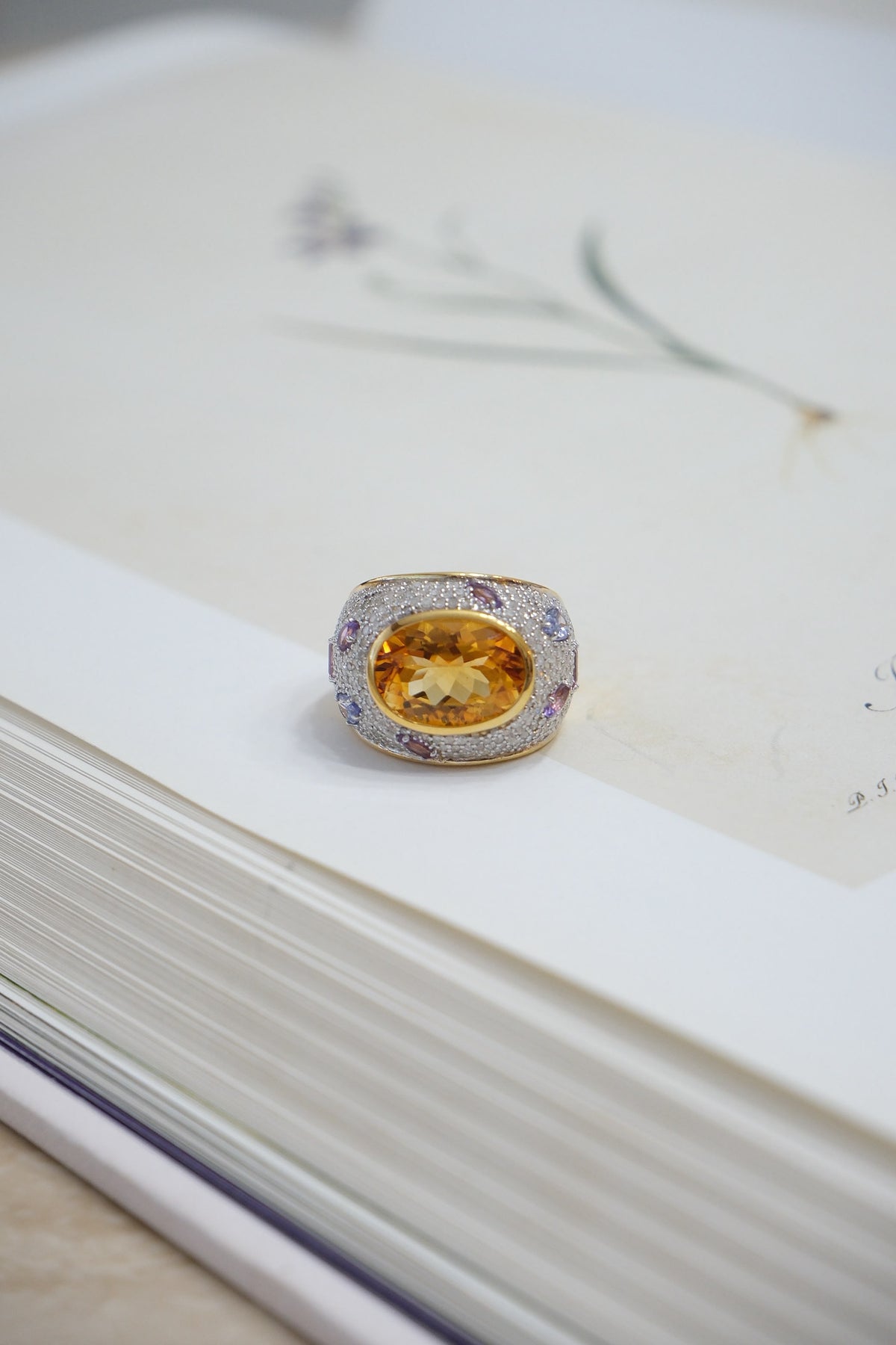 Anillo de plata con citrina, turmalina y amatista talla 7.5