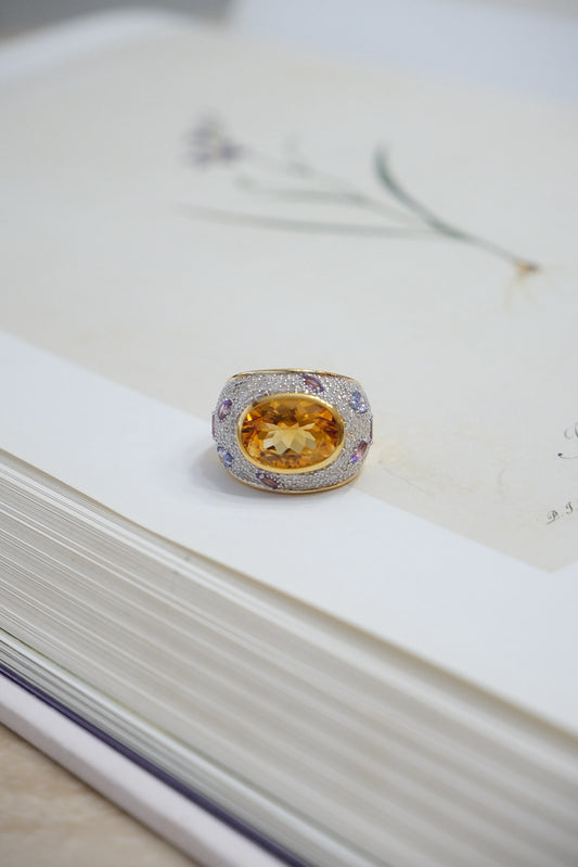 Anillo de plata con citrina, turmalina y amatista talla 7.5