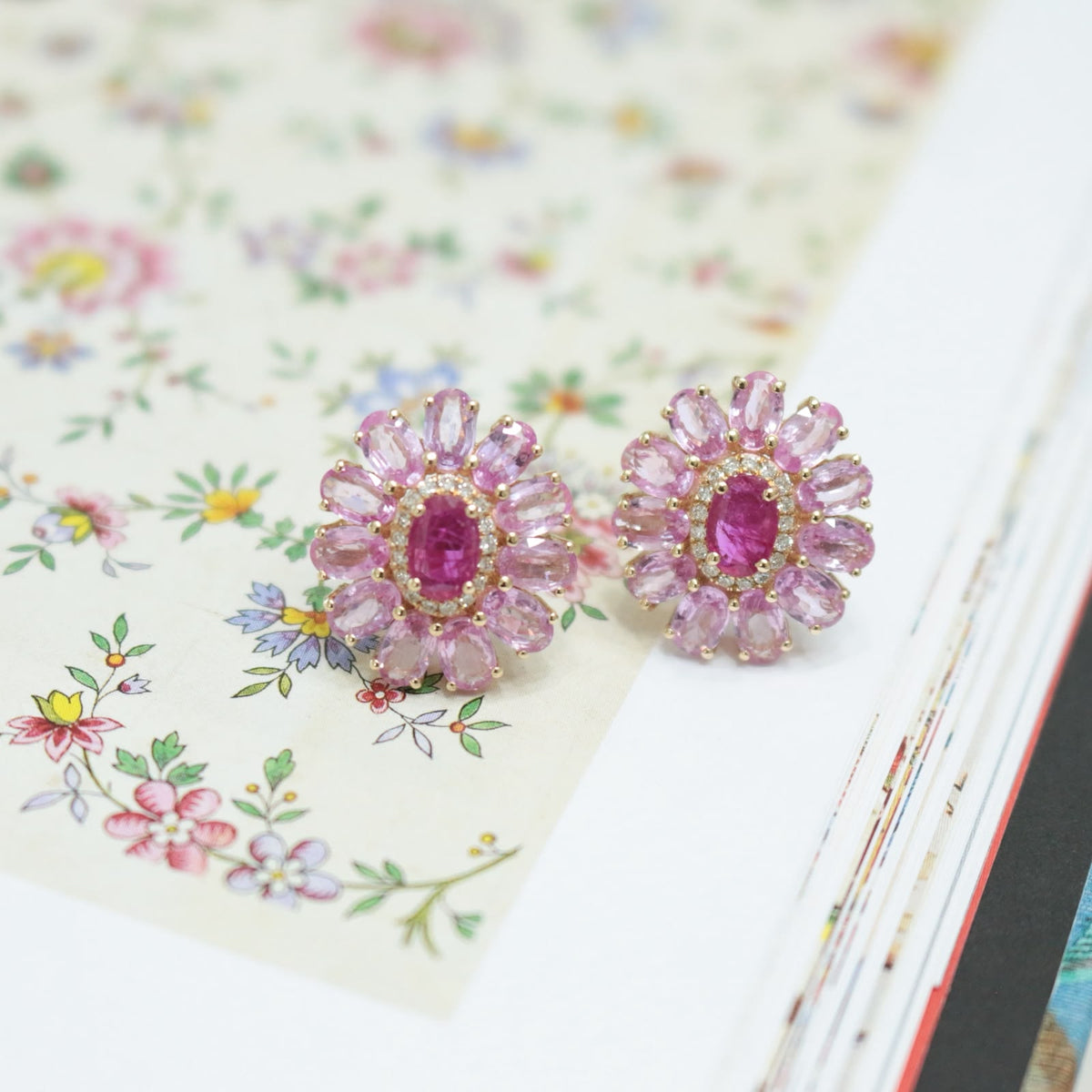 Aretes capri zafiro rosa y rubí