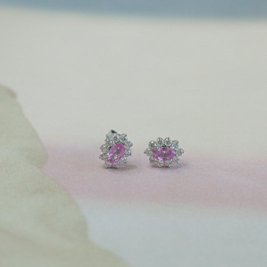 Aretes zafiro rosa oval tipo Lady Di minis
