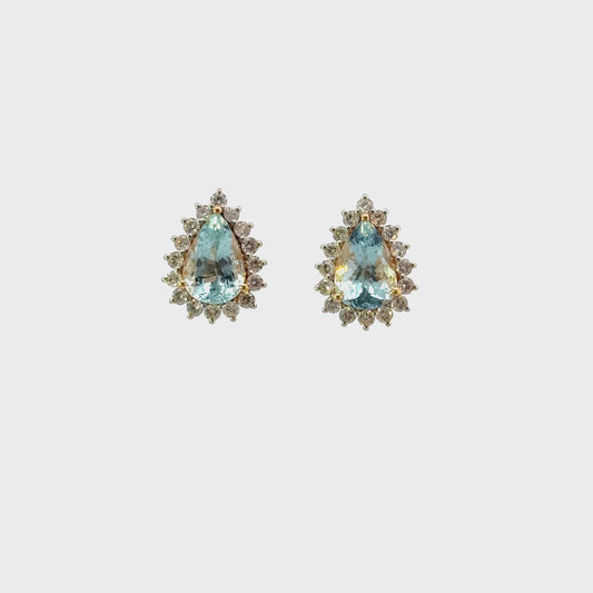 Aretes gotas aguamarina y diamantes
