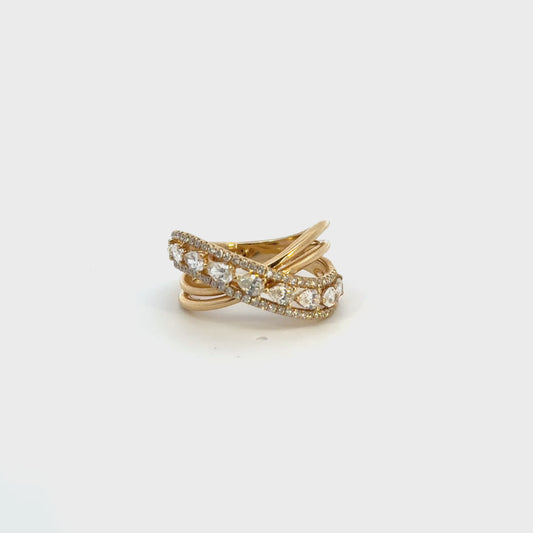 Anillo cruzado doble 9 diamantes pera