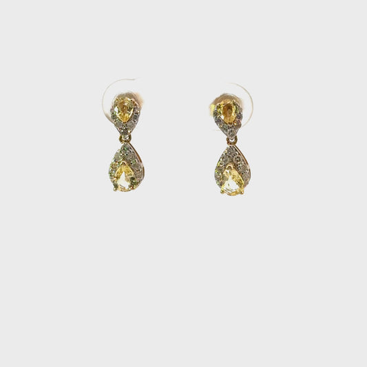 Aretes largos zafiro amarillo y diamantes