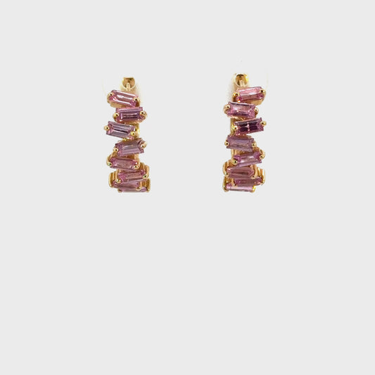 Aretes arracadas zafiros rosas baguettes