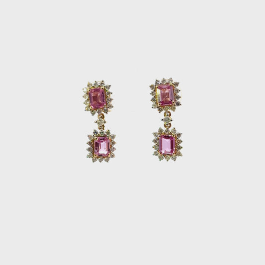 Aretes colgantes zafiro rosa y diamantes