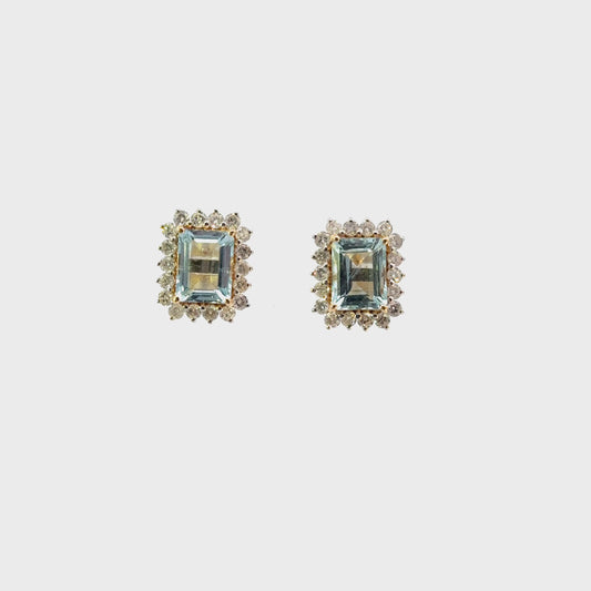 Aretes aguamarinas corte esmeralda y diamantes